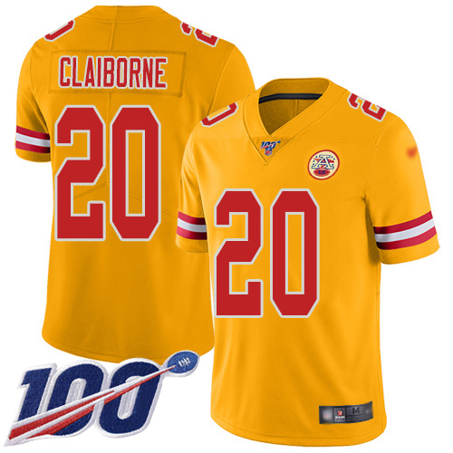 Youth Kansas City Chiefs #20 Claiborne Morris Limited Gold Inverted Legend 100th Season Football Nike NFL Jersey
